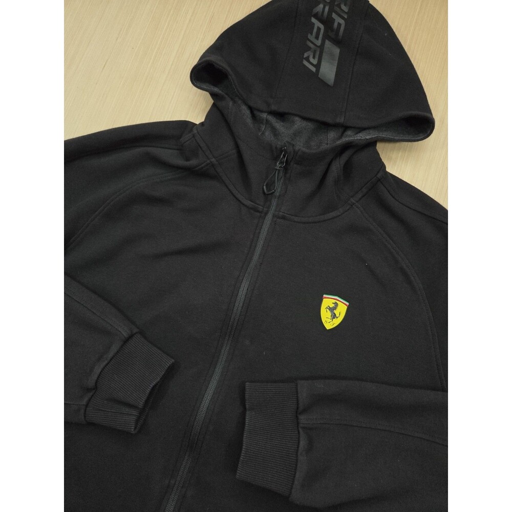 PUMA Men's Large Scuderia Ferrari Italian Sweat Jacket Full Zip Hooded Black
